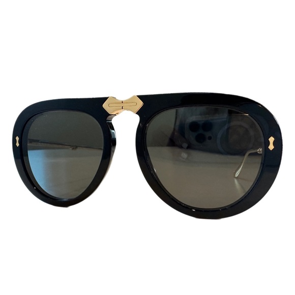 Gucci Black Crystal Studded / Grey Foldable Pilot Aviator Sunglasses - Picture 5 of 9